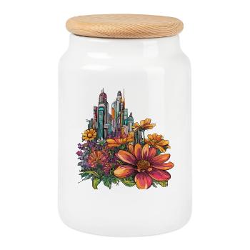 Blooming Skyline Color Explosion - Cookie Jar with Wooden Lid - white - Front