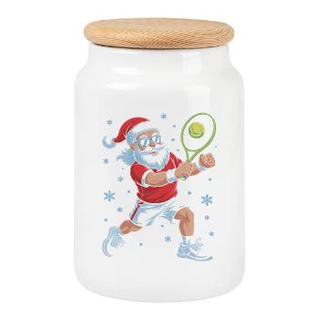 Santa Tennis Festive Action - Cookie Jar with Wooden Lid - white - Front