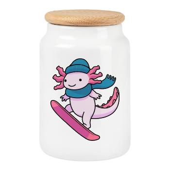 Sports de snowboard Axolotl de Kawaii - Boîte à biscuits avec couvercle en bois - blanc - Devant