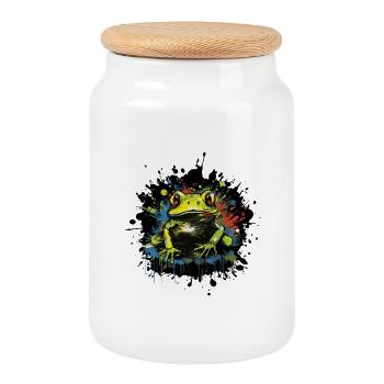 Farbklecks Frosch Neon Stil - Keksdose mit Holzdeckel - Weiß - Vorne