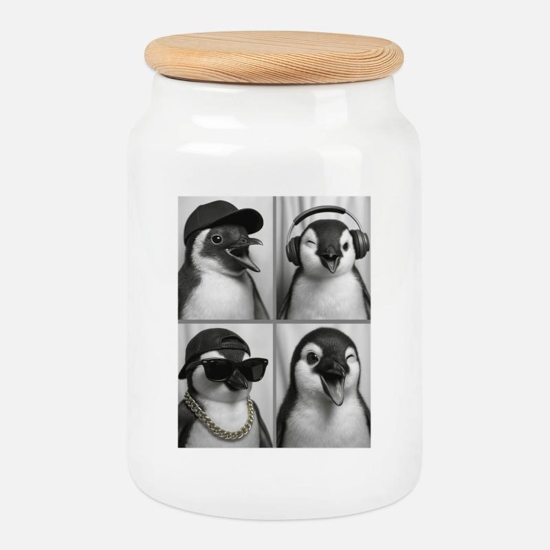 Pinguin - Keksdose mit Holzdeckel - Weiß