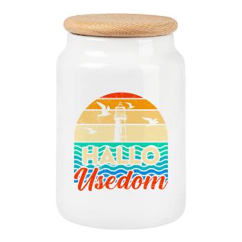 Holidays on Usedom Baltic Sea HELLO USEDOM Funny - Cookie Jar with Wooden Lid - white - Front