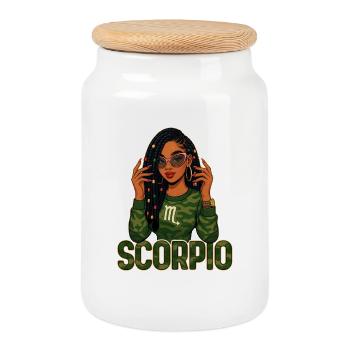 Skorpionkönigin – Loc-Afro-Mädchen-Zodiac-Kraft - Keksdose mit Holzdeckel - Weiß - Vorne