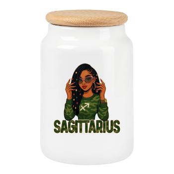 Sagittarius Queen – Loc'd Afro Girl Free Soul - Cookie Jar with Wooden Lid - white - Front