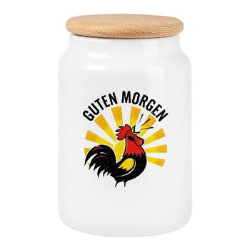 Hahn Guten Morgen - Keksdose mit Holzdeckel - Weiß - Vorne