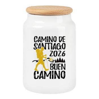 Buen Camino 2026 | Way of St. James, Pilgrims, Santiago - Cookie Jar with Wooden Lid - white - Front