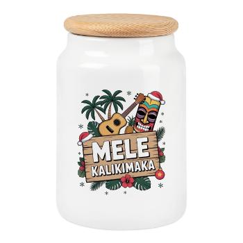 Noël Mele Kalikimaka Hawaii - Boîte à biscuits avec couvercle en bois - blanc - Devant