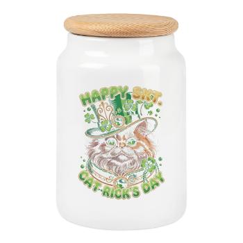 Bonheur félin pour la Saint-Patrick - Boîte à biscuits avec couvercle en bois - blanc - Devant
