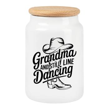Grand-mère Cool Line Dance – Design western pour grand-mère - Boîte à biscuits avec couvercle en bois - blanc - Devant