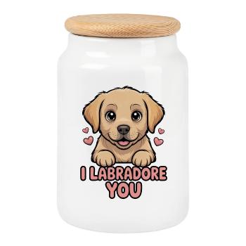 Ich Labrador Du süßer Labrador-Cartoon - Keksdose mit Holzdeckel - Weiß - Vorne