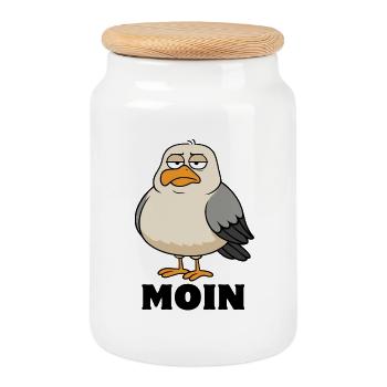 Möwe - Moin - Nordsee - Geschenk - Keksdose mit Holzdeckel - Weiß - Vorne