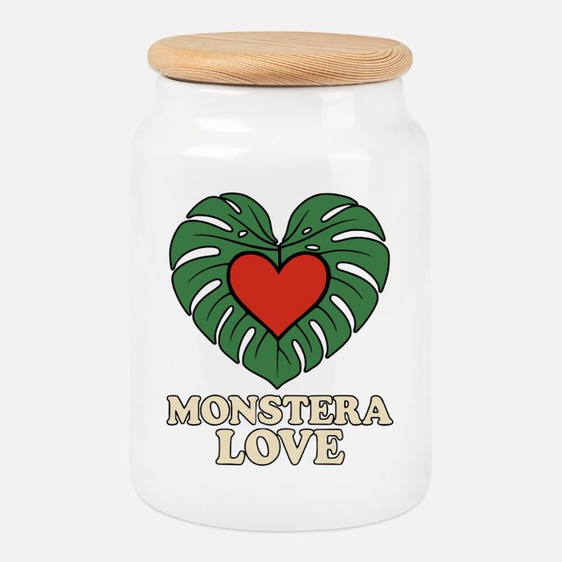 Monstera Love - Keksdose mit Holzdeckel - Weiß