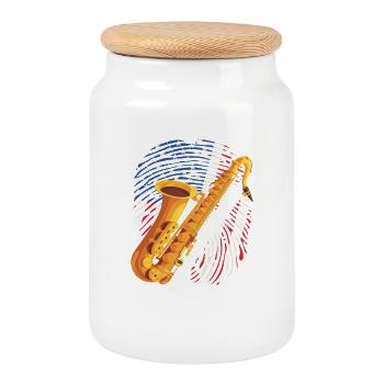 Saxophoniste américain Saxophoniste - Boîte à biscuits avec couvercle en bois - blanc - Devant