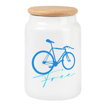 Bike - Cookie Jar with Wooden Lid - white - Front