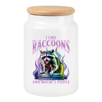 Funny Raccoon - Cookie Jar with Wooden Lid - white - Front