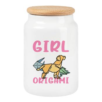 Une seule fille aime l’origami - Boîte à biscuits avec couvercle en bois - blanc - Devant