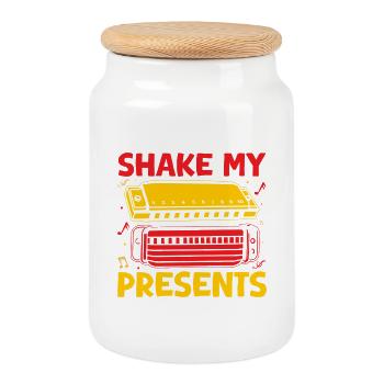 Funny Harmonica Player Shake My Presents Harmonica - Cookie Jar with Wooden Lid - white - Front