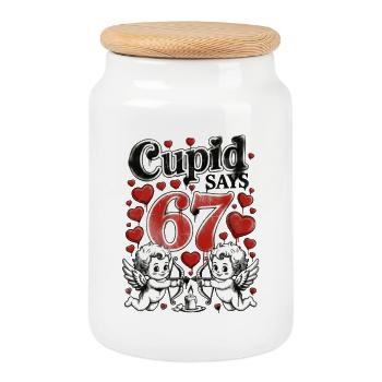Cupid Says 67 Hearts Love Design - Cookie Jar with Wooden Lid - white - Front