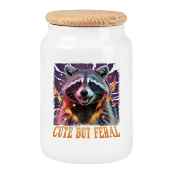 Funny Raccoon - Cookie Jar with Wooden Lid - white - Front