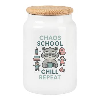Chaos School Chill Repeat - Boîte à biscuits avec couvercle en bois - blanc - Devant