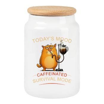 Chat du café en mode survie - Boîte à biscuits avec couvercle en bois - blanc - Devant