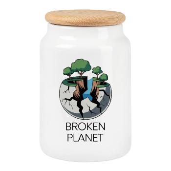 Scène Eco de la planète fissurée - Boîte à biscuits avec couvercle en bois - blanc - Devant