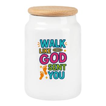 Walk Like God Sent You, Christian Quote  - Cookie Jar with Wooden Lid - white - Front