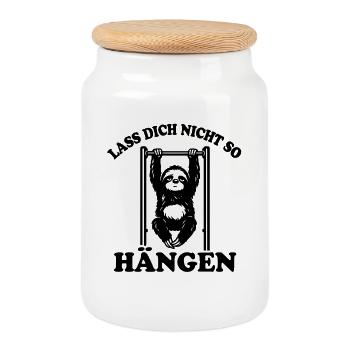 Faultier | Klimmzug, lass dich nicht so hängen - Keksdose mit Holzdeckel - Weiß - Vorne