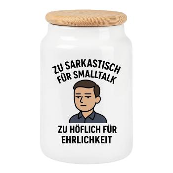 Sarkastisch - Höflich - Keksdose mit Holzdeckel - Weiß - Vorne