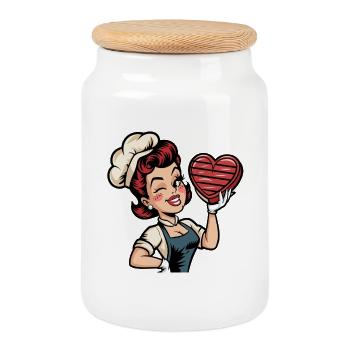 Boulanger rétro avec un cuisinier amoureux du cœur - Boîte à biscuits avec couvercle en bois - blanc - Devant