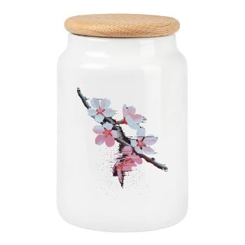 Succursale d’art bug de Cherry Blossoms - Boîte à biscuits avec couvercle en bois - blanc - Devant