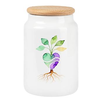 Watercolor Vegan Heart Roots – Herz Pflanze Wurzel - Keksdose mit Holzdeckel - Weiß - Vorne