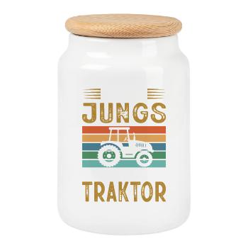 Farmer Gifts Agriculture Tractor Farmer - Cookie Jar with Wooden Lid - white - Front