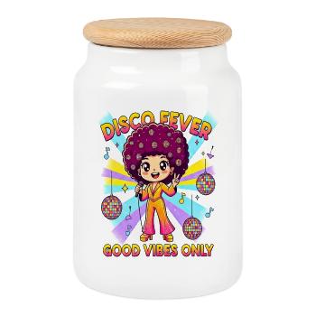 DISCO FEVER Comique mignonne années 70 - Boîte à biscuits avec couvercle en bois - blanc - Devant
