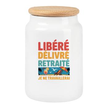 Retraite Libéré Délivré – Humour Travail Départ - Boîte à biscuits avec couvercle en bois - blanc - Devant