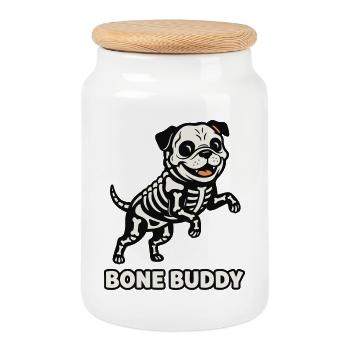 Knochen Buddy Hund - Keksdose mit Holzdeckel - Weiß - Vorne