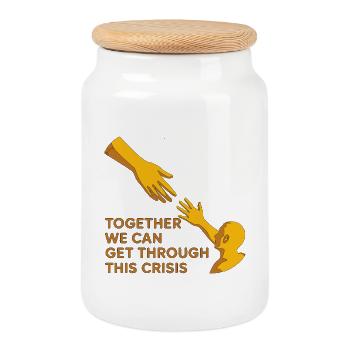 Together We Rise Through This Crisis - Cookie Jar with Wooden Lid - white - Front