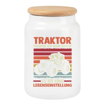 Trecker Landwirt Bauer Traktorfahrer Traktor - Keksdose mit Holzdeckel - Weiß - Vorne