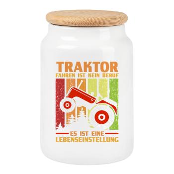 Tracteur Fermier Fermier Conducteur de tracteur Tracteur - Boîte à biscuits avec couvercle en bois - blanc - Devant
