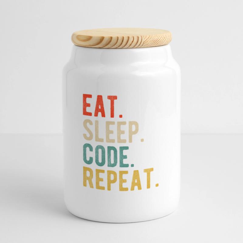 Eat Sleep Code Repeat Programmierer Nerd Retro Keksdose mit Holzdeckel