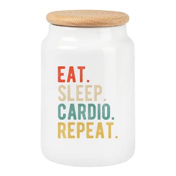Eat Sleep Cardio Repeat Trainingsmotto Retro - Keksdose mit Holzdeckel - Weiß - Vorne