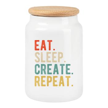 Eat Sleep Create Repeat Retro Design for Creatives - Cookie Jar with Wooden Lid - white - Front