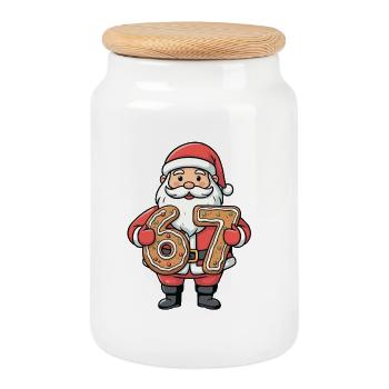 Chiffres du Cookie Meme du Père Noël 67 - Boîte à biscuits avec couvercle en bois - blanc - Devant