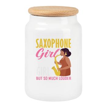 Fille au saxophone tellement plus bruyante Saxophoniste - Boîte à biscuits avec couvercle en bois - blanc - Devant