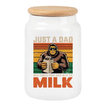 Bigfoot_Papa Just A Dad Who Always With Milk  - Cookie Jar with Wooden Lid - white - Front