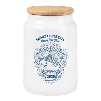 Family Cruise 2026 Happy New Year Celebration - Cookie Jar with Wooden Lid - white - Front