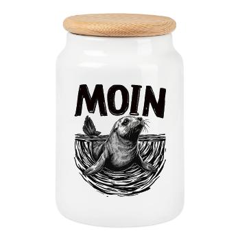 Seal seal Baltic Sea North Sea Moin - Cookie Jar with Wooden Lid - white - Front