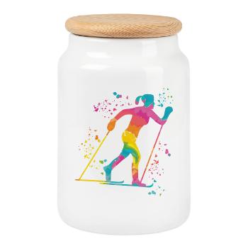 Ski de fond Ski de fond - Boîte à biscuits avec couvercle en bois - blanc - Devant