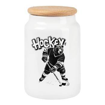 Eishockey Bär - Boîte à biscuits avec couvercle en bois - blanc - Devant