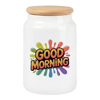 Bonjour Rainbow Splash - Boîte à biscuits avec couvercle en bois - blanc - Devant